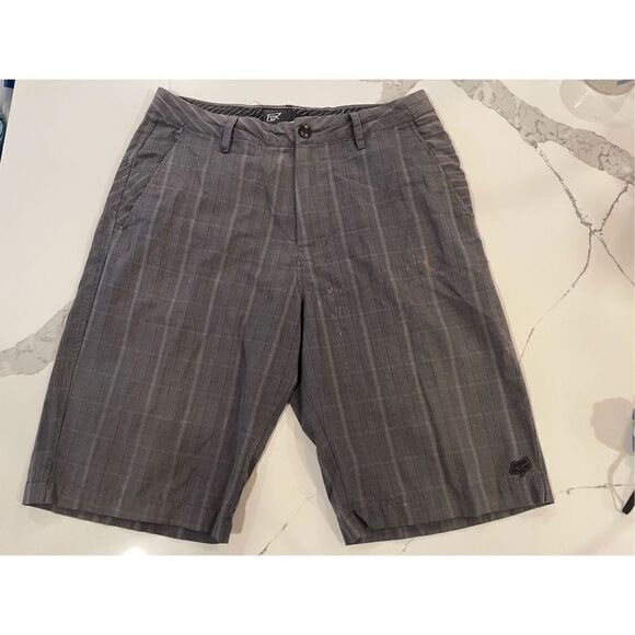Fox Racing Plaid Check Black Grey Shorts Sz 32 - Picture 1 of 9